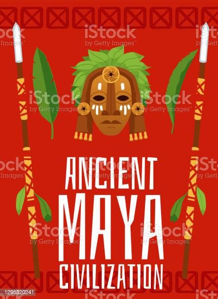 Ancient Maya Civilization Poster Traditional Cartoon Wooden Mask Stock