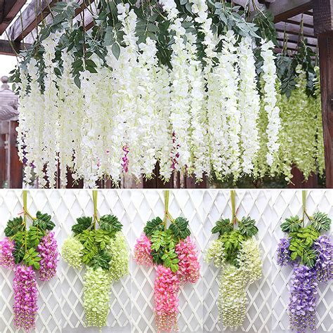 Artificial Wisteria Flowers Vine Silk Wedding Garden Hanging Fresh