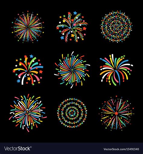 Firework Different Shapes Colorful Festive Vector Image