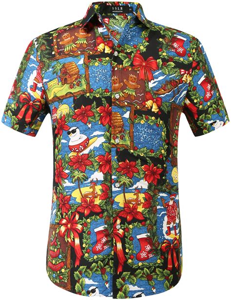 SSLR Mens Santa Claus Party Tropical Ugly Hawaiian Christmas Shirts Walmart Com