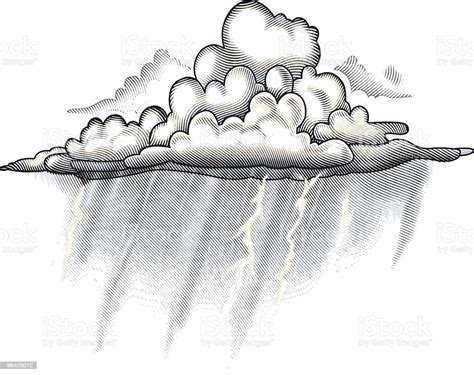 Rain Cloud Engraving Illustration Stock Illustration Download Image