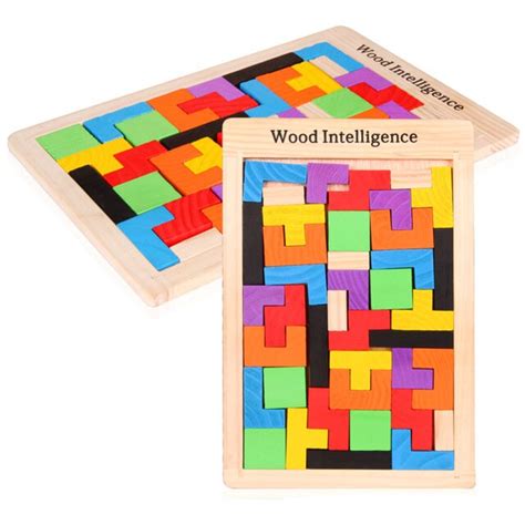 Wooden Tangram Jigsaw Puzzle Colorful Russia Square Iq Game Brain