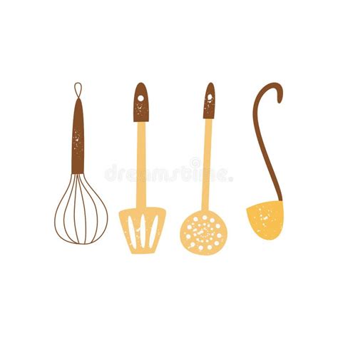 Set Of Kitchen Utensils Or Tools For Cooking Flat Cartoon Style Vektor