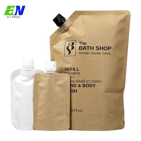 Eco Friendly Kraft Paper Refill Liquid Hand Soap Stand Up Bag Spout