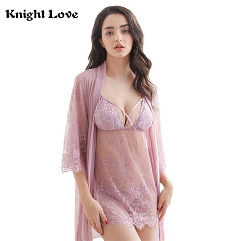 Sexy Lace Nightgown Lingerie Fashion Patchwork Spaghetti Strap Nightdress Women Sheer Scalloped