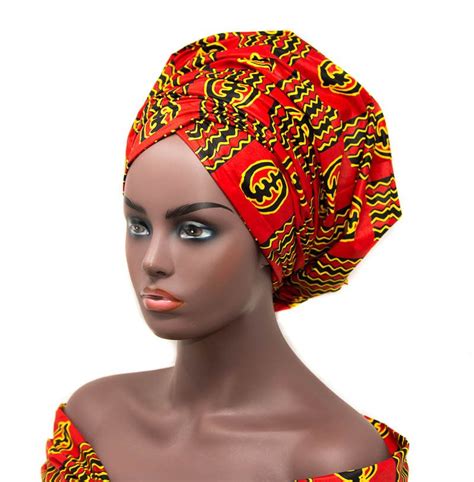 African Headwrap Women Red Gye Nyame Print Headwrap Ht355 Etsy Gye Nyame Head Wraps