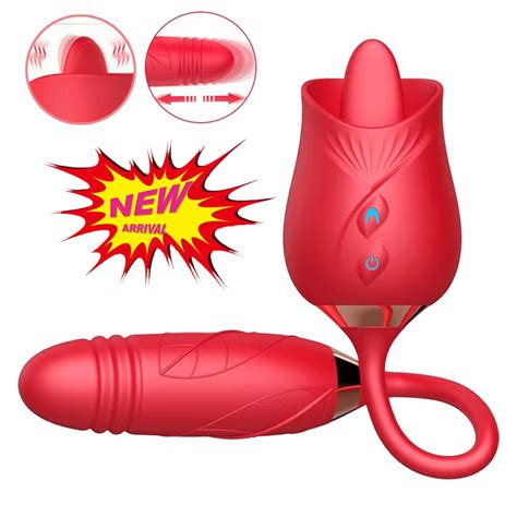 Oral Tongue Sex Clit Licking Vibrator Telescopic Dildo Rose Toys For