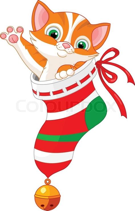 Looking for pretty cat socks? Christmas cute cat in gift sock | Stock Vector | Colourbox