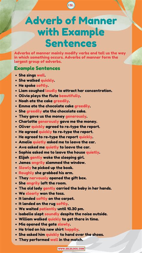 Adverb Of Manner With Example Sentences English As A Second Language