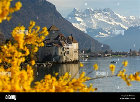 Castle Chillon At Lake Geneva Near Montreux Vaud Switzerland Stock
