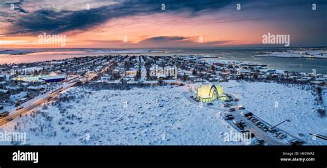 Aerial View In The Winter Kopavogur Iceland Kopavogur Is A Suburb Of