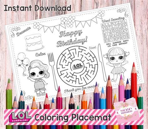 Birthday Kids Activity Placemat Lol Coloring Activity Page Printable