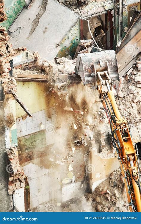 High Angle View Of A Building Demolition In Progress Stock Image