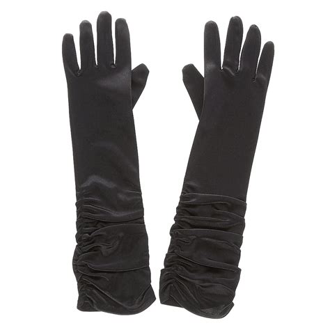 black satin ruched gloves claire s