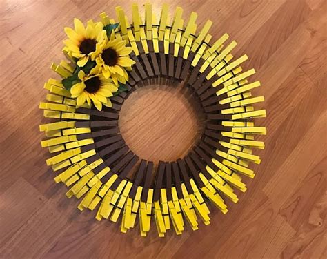 16 Sunflower Clothespin Wreath Clothes Pin Wreath Sunflower Wreath