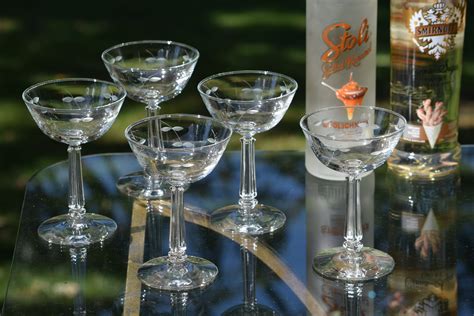 vintage etched cocktail glasses set of 6 vintage wedding toasting champagne coupes etched