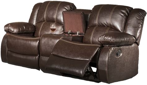 Shefford Brown Faux Leather Dual Reclining Sofa Set With Center Storage
