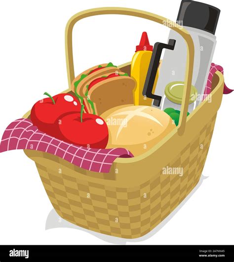 Picnic Basket Filled With Food Cartoon Illustration Stock Vector Image And Art Alamy