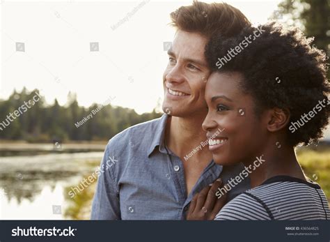 Happy Mixed Race Couple Admiring View Stock Photo Edit Now 436564825