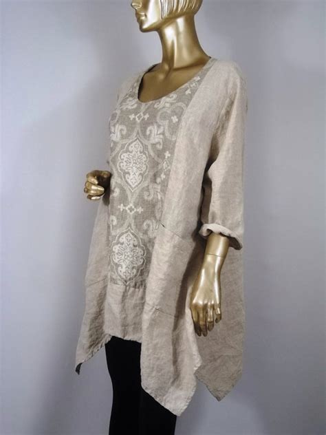 Linen Flax Washed Tunic Lagenlook Beige Plus Size Etsy Linen Tunic Womens Clothing Tops