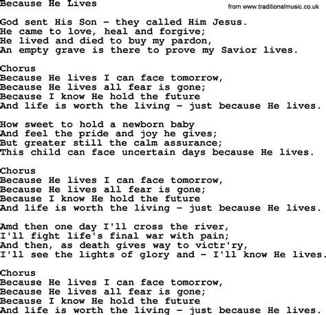 Baptist Hymnal Christian Song Because He Lives Lyrics With Pdf For