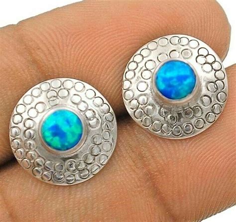 Natural Blue Fire Opal Sterling Silver Earrings Jewelry Ib