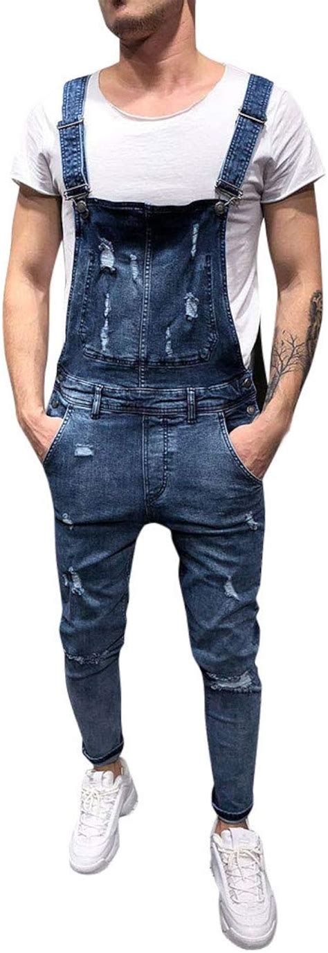 Salopette Homme Jean Slim Dechiré Fashion Grande Taille Jumpsuit En