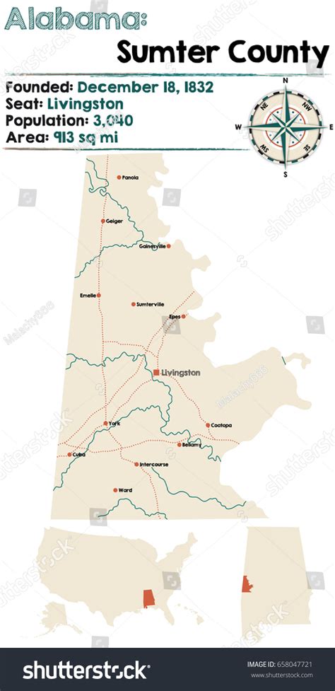 Large Detailed Map Sumter County Alabama Stock Vector Royalty Free