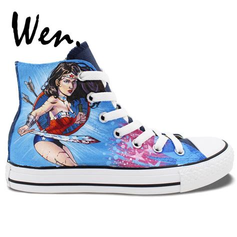 Wen Custom Design Wonder Woman Hand Painted Sneakers For Adults High