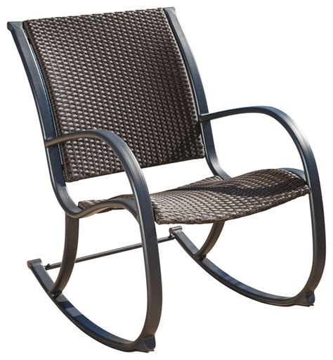 Leann Outdoor Dark Brown Wicker Rocking Chair Contemporary Outdoor