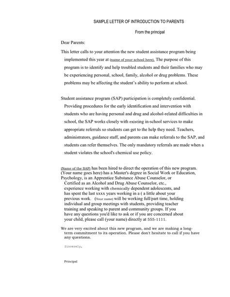Sample Letter Of Introduction To Parents In Word And Pdf Formats