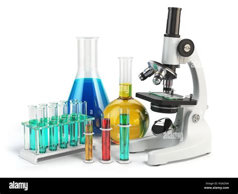 Microscope With Flasks And Vials Chemistry Labratory Tools 3d