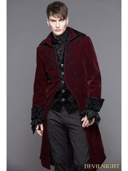 Wine Red Gothic Palace Style Long Coat For Men Uk