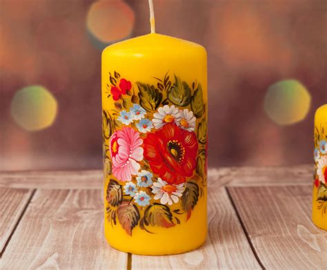 Yellow Candles Hand Painted Candle Flower Candle Yellow Etsy