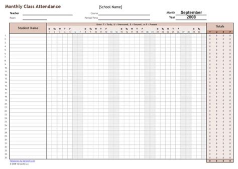 Download Monthly Class Attendance Tracking Template 1 For Free