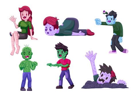 Premium Vector Cartoon Zombies Character Design Flat Style For Halloween
