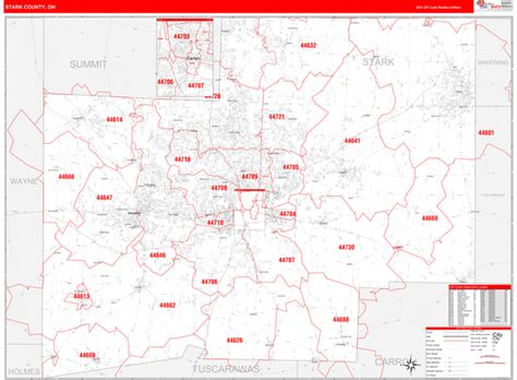 Stark County Oh Zip Code Wall Map Red Line Style By