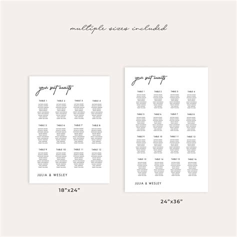 Wedding Table Assignment Template Seating Chart Download Etsy