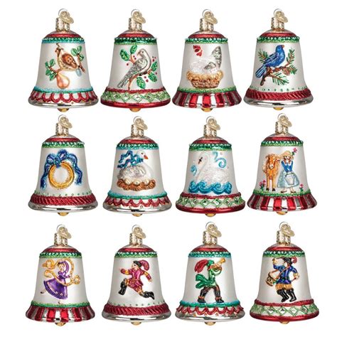 Twelve Christmas Bells With Different Designs And Colors Are Shown In