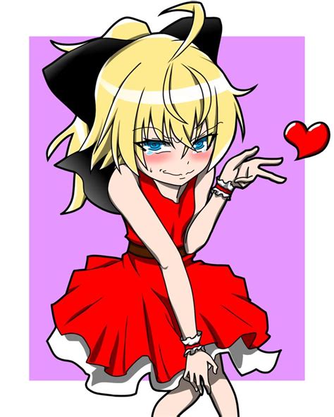 A Drawing Of A Girl In A Red Dress With Black Cat Ears On Her Head