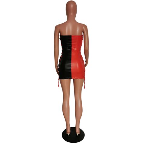 Strapless Leather Dress Women Sexy Sleeveless Y2k Summer Nightclub Party Sexy Red Women Pu Faux