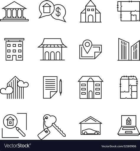 Commercial Real Estate Linear Icons Property For Vector Image