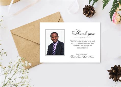 Modern Funeral Thank You Card Template Personalized Memorial Etsy