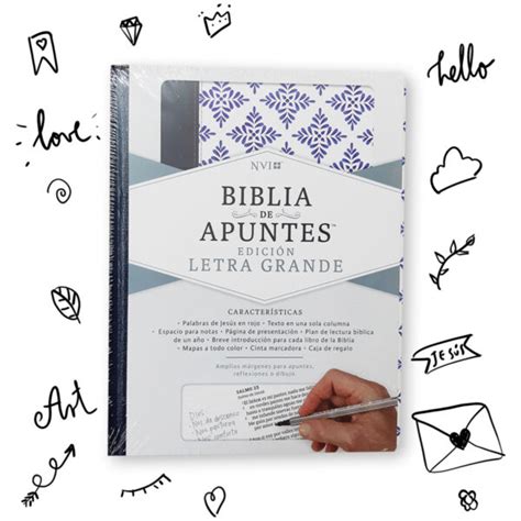 Biblia De Apuntes Nvi Blanco Y Azul Simil Piel Letra Grande Libreria