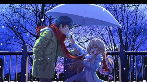 Download Cute Anime Couple Winter Walk Wallpaper