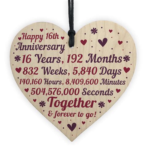 Anniversary Wooden Heart To Celebrate 16th Wedding Anniversary