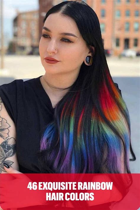 Long Black Hair With Rainbow Prism Streaks Rainbow Hair Color Rainbow