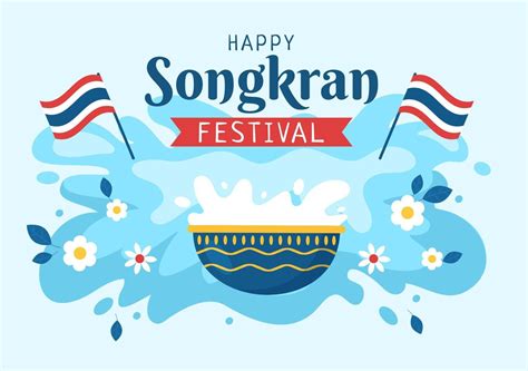 Happy Songkran Festival Day Hand Drawn Cartoon Illustration Playing