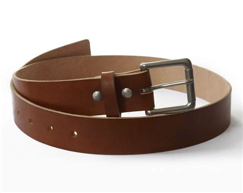 Mens Handmade Medium Brown Veg Tan Leather Belt Brass Buckles