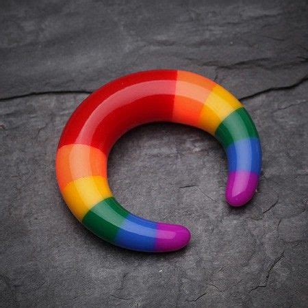 A Pair Of Rainbow Stripes Acrylic Ear Gauge Buffalo Hanger Ear Gauges